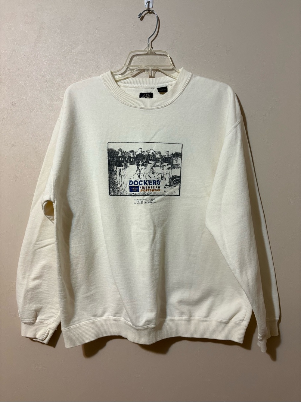 Vintage Dockers Cream Graphic Crewneck Sweatshirt Men's size Large